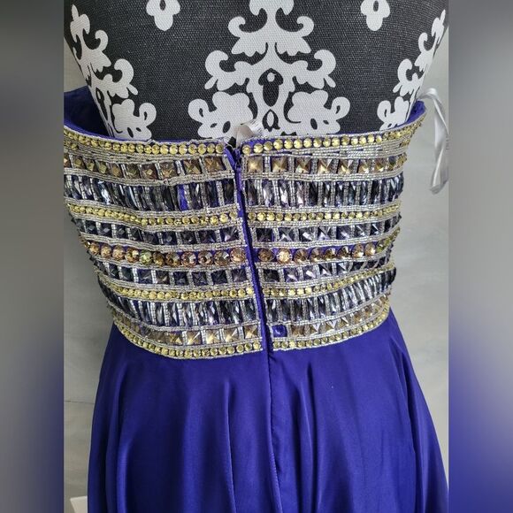 Sherri Hill Purple Rhinestone Strapless Chiffon Mini Gown Dress Size 12 - Picture 9 of 16